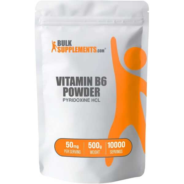 BulkSupplements.com Pyridoxine HCl Powder – Vitamin B6 Supplement, Vitamin B6 50mg – for Immune Support, Gluten Free, 50mg of Pyridoxine B6 per Serving, 500g (1.1 lbs) (Pack of 1)