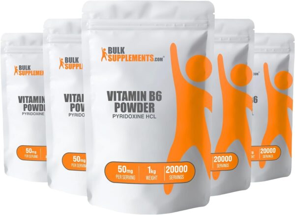 BulkSupplements.com Pyridoxine HCl Powder – Vitamin B6 Supplement, Vitamin B6 50mg – for Immune Support, Gluten Free, 50mg of Pyridoxine B6 per Serving, 500g (1.1 lbs) (Pack of 1)