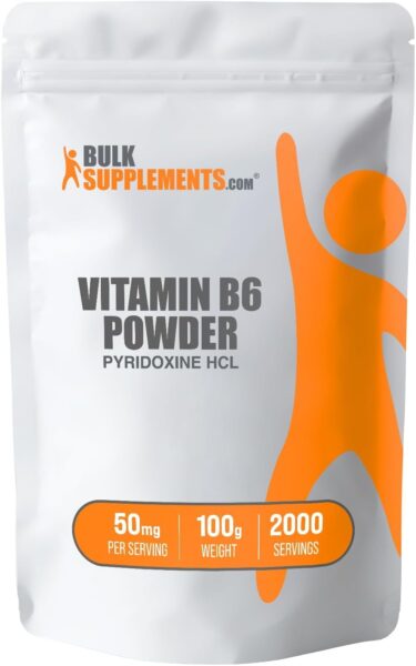 BulkSupplements.com Pyridoxine HCl Powder – Vitamin B6 Supplement, Vitamin B6 50mg – for Immune Support, Gluten Free, 50mg of Pyridoxine B6 per Serving, 500g (1.1 lbs) (Pack of 1)