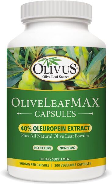 OliveLeafMAX Olive Leaf Extract (40% Oleuroepin) + Organic Olive Leaf Powder + No Fillers + 60 Vegetarian Capsules + Sourced from Spain and Manufactured in USA at GMP Facility