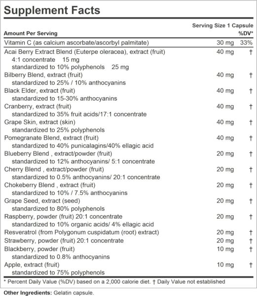 ANDREW LESSMAN Fruit Full Anti-Oxidant Extracts 30 Capsules – 14 Natural Fruit and Berry Extracts. Bilberry, Cranberry, Grape Seed, Pomegranate, Resveratrol, and More. Easy to Swallow Capsules