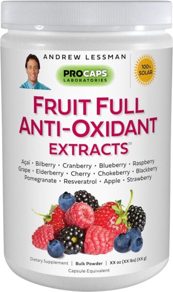 ANDREW LESSMAN Fruit Full Anti-Oxidant Extracts 30 Capsules – 14 Natural Fruit and Berry Extracts. Bilberry, Cranberry, Grape Seed, Pomegranate, Resveratrol, and More. Easy to Swallow Capsules