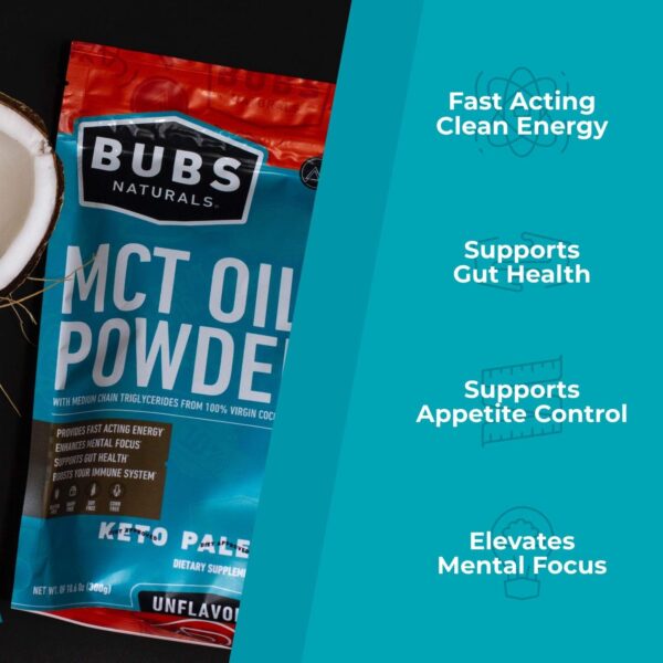 BUBS Naturals MCT Oil Powder – Medium Chain Triglycerides – Keto Vegan & Paleo Friendly – Healthy Coconut Fats + Low Carb – Dairy-Free Energy Source – Perfect for Coffee, Protein Shakes & Baked Goods