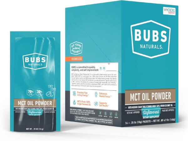 BUBS Naturals MCT Oil Powder – Medium Chain Triglycerides – Keto Vegan & Paleo Friendly – Healthy Coconut Fats + Low Carb – Dairy-Free Energy Source – Perfect for Coffee, Protein Shakes & Baked Goods