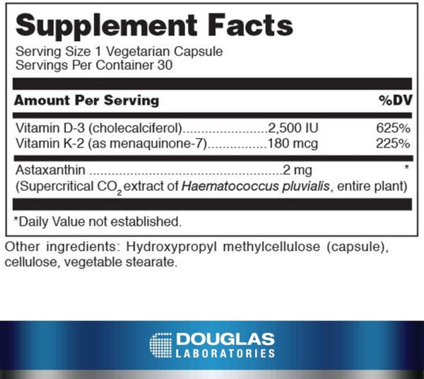 Douglas Laboratories K2-D3 with Astaxanthin – Antioxidant Support for Bones, Immune Function & Vascular Health* – with Menaquinone-7 & D Vitamin – 30 Vegetarian Capsules