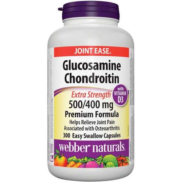 Webber Glucosamine Chondroitin 500 mg/400 mg with Vitamin D3 1000 IU, 300 easy swallow capsules