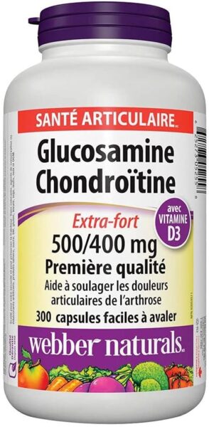 Webber Glucosamine Chondroitin 500 mg/400 mg with Vitamin D3 1000 IU, 300 easy swallow capsules