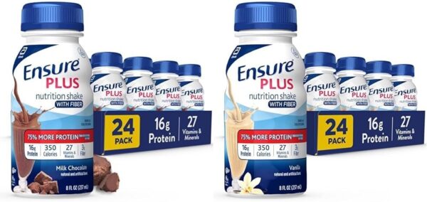 Ensure Plus Nutrition Shake With Fiber & Ensure Max Protein Nutrition Shake with 30g of Protein, 1g of Sugar, High Protein Shake, Milk Chocolate, 11 Fl Oz (Pack of 12), Liquid, Halal