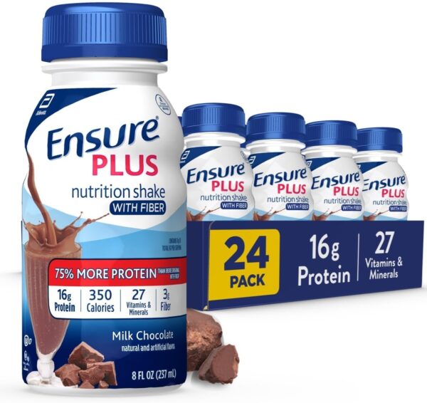 Ensure Plus Nutrition Shake With Fiber & Ensure Max Protein Nutrition Shake with 30g of Protein, 1g of Sugar, High Protein Shake, Milk Chocolate, 11 Fl Oz (Pack of 12), Liquid, Halal