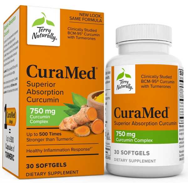 Terry Naturally CuraMed 750 mg Curcumin Complex – 30 Softgels – Superior Absorption BCM-95 – Non-GMO, Gluten Free, Halal – 30 Servings