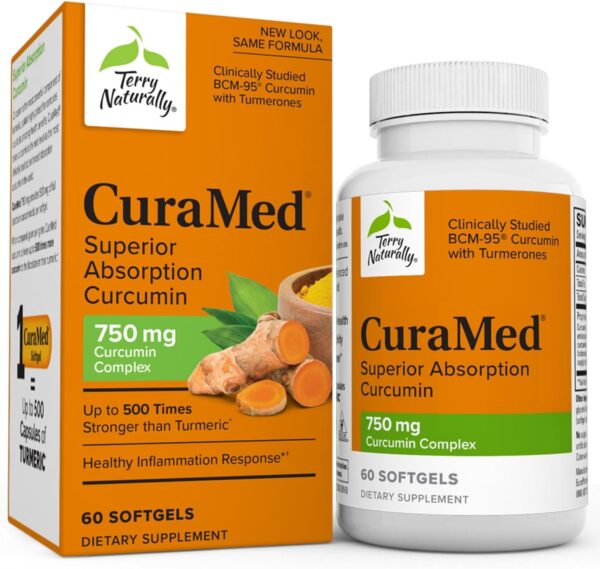 Terry Naturally CuraMed 750 mg Curcumin Complex – 30 Softgels – Superior Absorption BCM-95 – Non-GMO, Gluten Free, Halal – 30 Servings