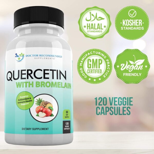 DOCTOR RECOMMENDED SUPPLEMENTS Quercetin 800mg w/Bromelain 165mg Per Serving- 120 Veggie Capsules-Full 60 Day Supply, Vitamin Supplement to Support & Bioflavonoids, Gluten Free, Non-GMO