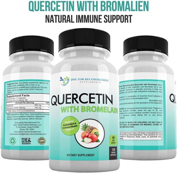 DOCTOR RECOMMENDED SUPPLEMENTS Quercetin 800mg w/Bromelain 165mg Per Serving- 120 Veggie Capsules-Full 60 Day Supply, Vitamin Supplement to Support & Bioflavonoids, Gluten Free, Non-GMO