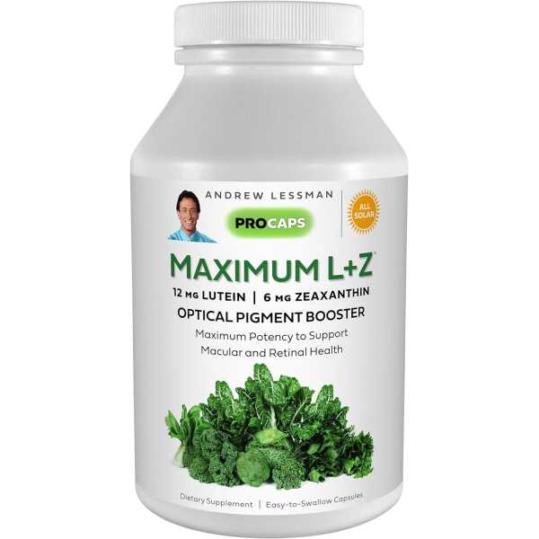 ANDREW LESSMAN Maximum L+Z 30 Softgels – 12mg Lutein, 6mg Zeaxanthin, Key Nutrients to Support Eye and Brain Health, and Promote Healthy Vision. No Additives. Easy to Swallow Softgels