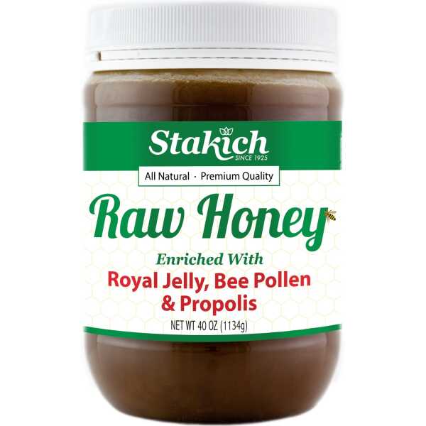 Stakich Royal Jelly, Bee Pollen, Propolis Raw Honey – Pure, Unprocessed, Unheated – 40 Ounce