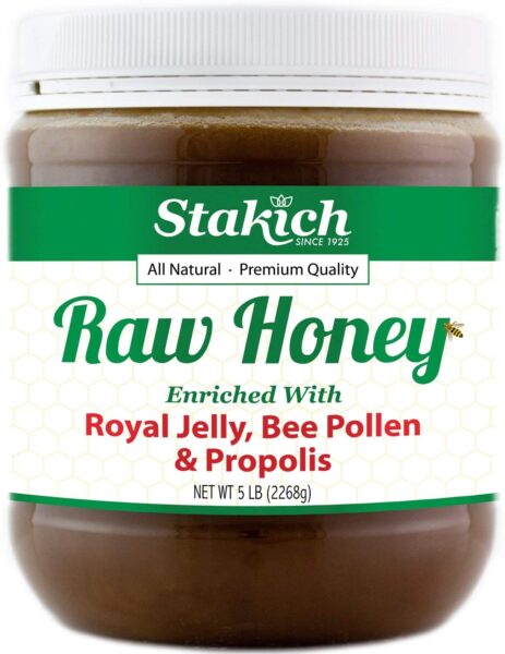 Stakich Royal Jelly, Bee Pollen, Propolis Raw Honey – Pure, Unprocessed, Unheated – 40 Ounce