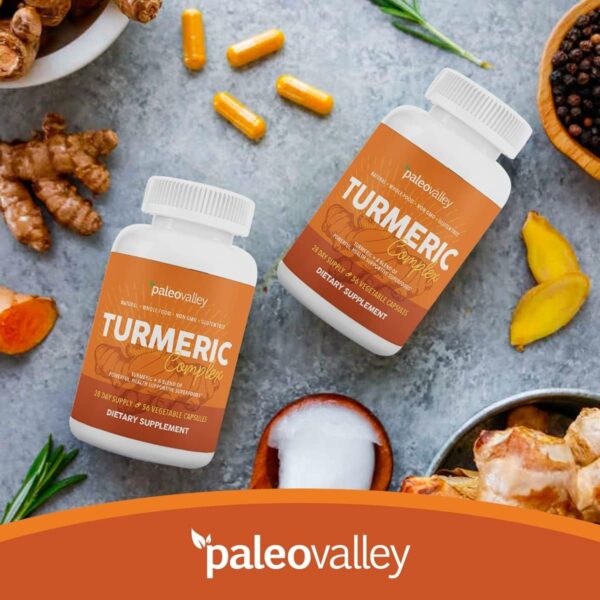 Paleovalley – Organic Turmeric Complex – Full Spectrum Organic Turmeric with Health-Supportive Superfoods – 56 Vegetarian Capsules – Support Joints, Immunity, Brain and Heart Health