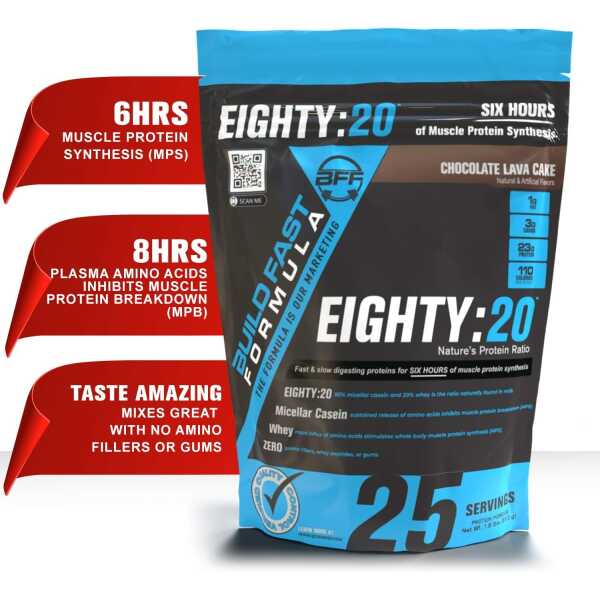 Eighty:20 Protein Powder Casein & Whey Blend | Fast & Slow Digesting Proteins for 6 Hours Muscle Protein Synthesis for Men & Women | Keto Friendly & Great Tasting (Chocolate Lava Cake)