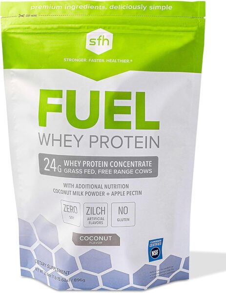 SFH Fuel Whey Protein Powder Great Tasting Grass Fed Whey | MCTs & Fiber for Energy | All Natural | Soy Free, Gluten Free, No RBST, No Artificial Flavors (Coconut (10 Pack))