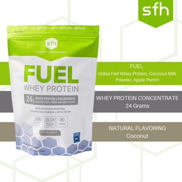 SFH Fuel Whey Protein Powder Great Tasting Grass Fed Whey | MCTs & Fiber for Energy | All Natural | Soy Free, Gluten Free, No RBST, No Artificial Flavors (Coconut (10 Pack))