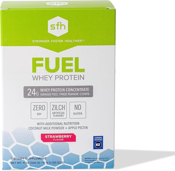 SFH Fuel Whey Protein Powder Great Tasting Grass Fed Whey | MCTs & Fiber for Energy | All Natural | Soy Free, Gluten Free, No RBST, No Artificial Flavors (Coconut (10 Pack))