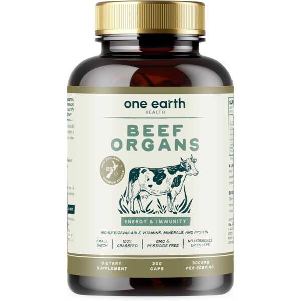 New Zealand 100% Grass Fed Beef Organs – (200 Count, 3,000mg Serving) Liver, Heart, Kidney, Pancreas, Spleen Supplement. Organ Meat Complex sourced from New Zealand