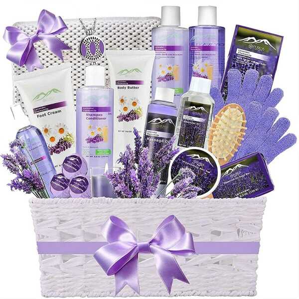 Premium Bath & Body Gift Basket. Ultimate Large Spa Basket! 1 Spa Gift Baskets for Women. Pampering Home Spa Kit – Natural Organic & Infused with Essential Oils! (Extra Large Lavender Bath Gift)