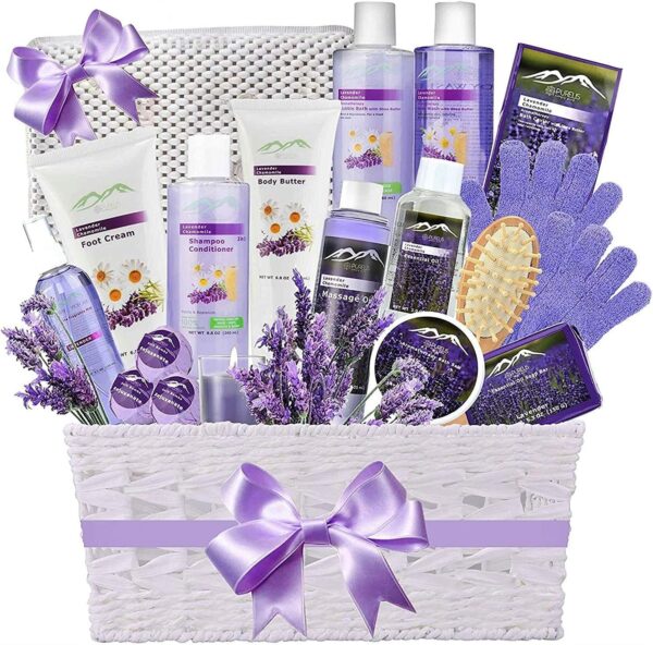 Premium Bath & Body Gift Basket. Ultimate Large Spa Basket! 1 Spa Gift Baskets for Women. Pampering Home Spa Kit – Natural Organic & Infused with Essential Oils! (Extra Large Lavender Bath Gift)