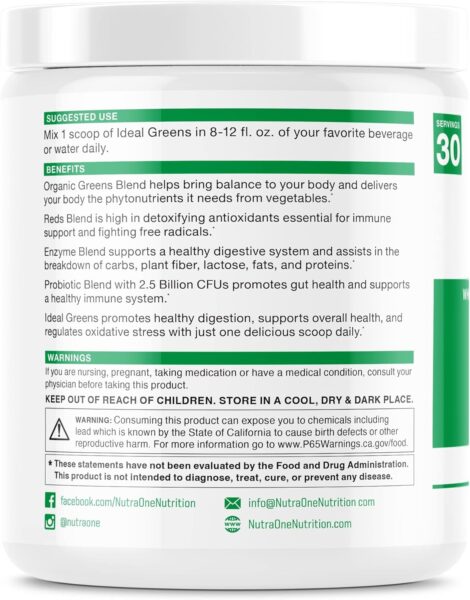 NutraOne Ideal Greens Antioxidant and Nutrient-Rich Superfood Greens Powder Supplement (Chocolate- 30 Servings)