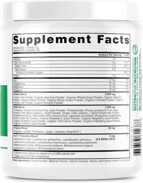 NutraOne Ideal Greens Antioxidant and Nutrient-Rich Superfood Greens Powder Supplement (Chocolate- 30 Servings)