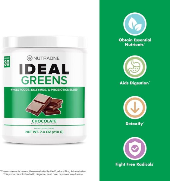 NutraOne Ideal Greens Antioxidant and Nutrient-Rich Superfood Greens Powder Supplement (Chocolate- 30 Servings)