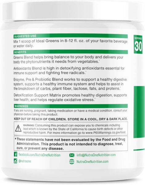 NutraOne Ideal Greens Antioxidant and Nutrient-Rich Superfood Greens Powder Supplement (Chocolate- 30 Servings)