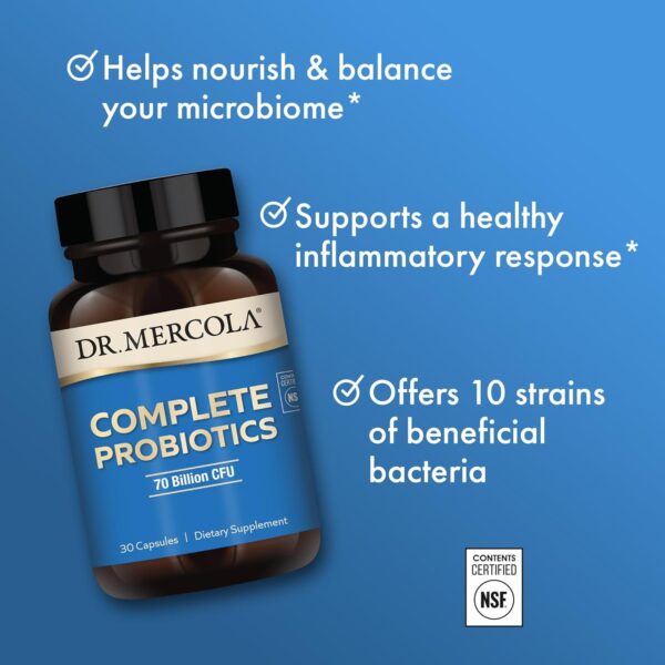 Dr. Mercola Complete Probiotics 70 Billion CFU, 30 Servings (30 Capsules), Dietary Supplement, Supports Digestive Health, Non GMO, NSF Certified