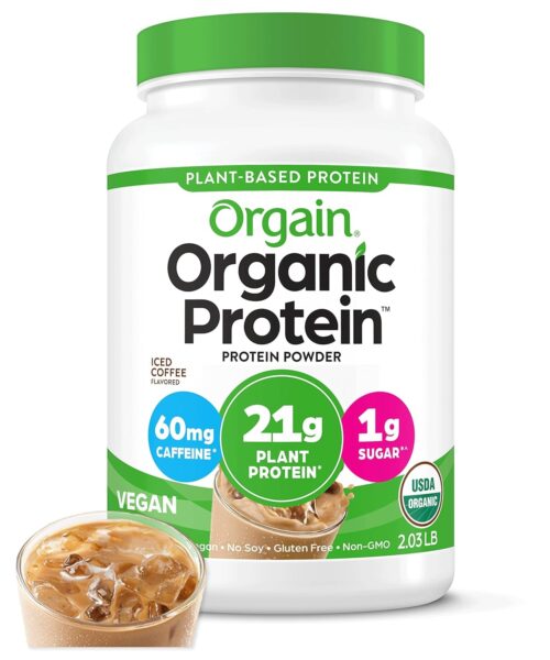 Orgain Organic Vegan Protein Powder, Creamy Chocolate Fudge – 21g Plant Protein, 6g Prebiotic Fiber, Low Net Carb, No Lactose Ingredients, No Added Sugar, Non-GMO, For Shakes & Smoothies, 2.03 lb