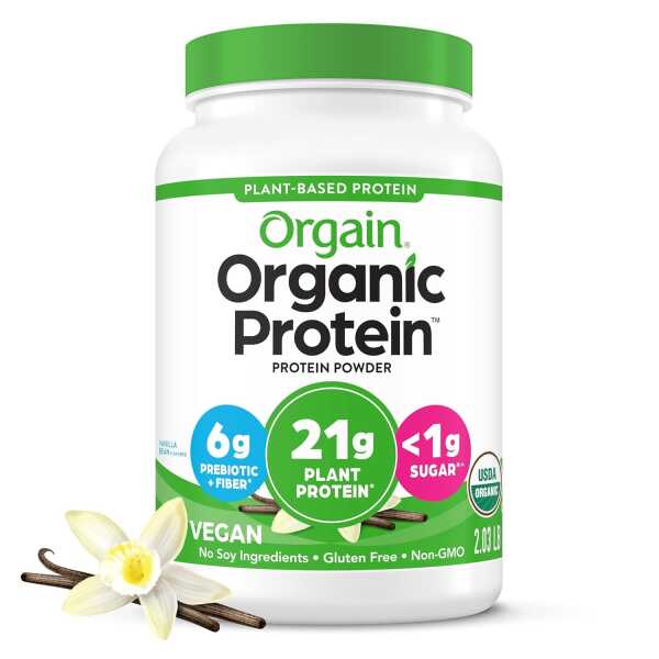 Orgain Organic Vegan Protein Powder, Vanilla Bean – 21g Plant Based Protein, Gluten Free, Dairy Free, Lactose Free, Soy Free, No Sugar Added, Kosher, For Smoothies & Shakes – 2.03lb