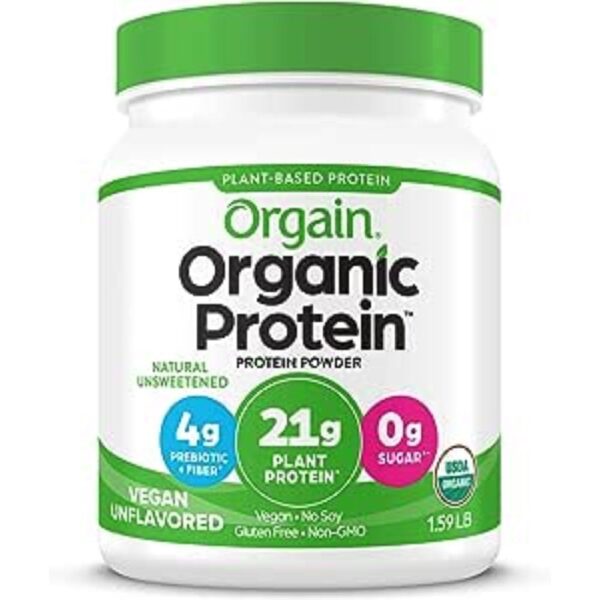 Orgain Organic Vegan Protein Powder, Vanilla Bean – 21g Plant Based Protein, Gluten Free, Dairy Free, Lactose Free, Soy Free, No Sugar Added, Kosher, For Smoothies & Shakes – 2.03lb