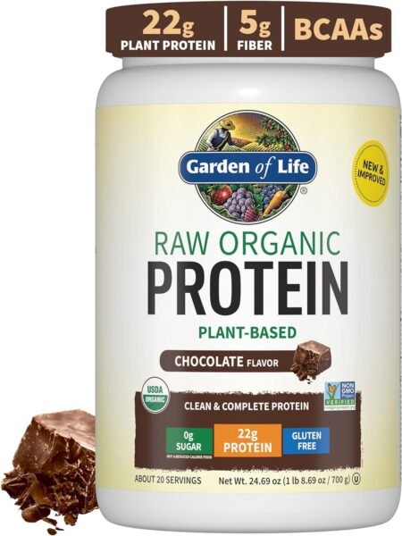 Organic Vegan Vanilla Protein Powder – Garden of Life – 22g Complete Plant Based Raw Protein & BCAAs Plus Probiotics & Digestive Enzymes for Easy Digestion – Non-GMO, Gluten-Free, Lactose Free 1.5 LB