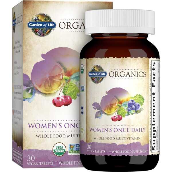 Garden of Life Organics Women’s Once Daily Multi – 30 Tablets, Whole Food Multi with Iron, Biotin, Vegan Organic Vitamin for Womens Health, Energy Hair Skin & Nails