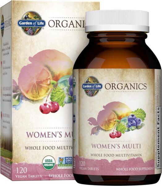 Garden of Life Organics Women’s Once Daily Multi – 30 Tablets, Whole Food Multi with Iron, Biotin, Vegan Organic Vitamin for Womens Health, Energy Hair Skin & Nails