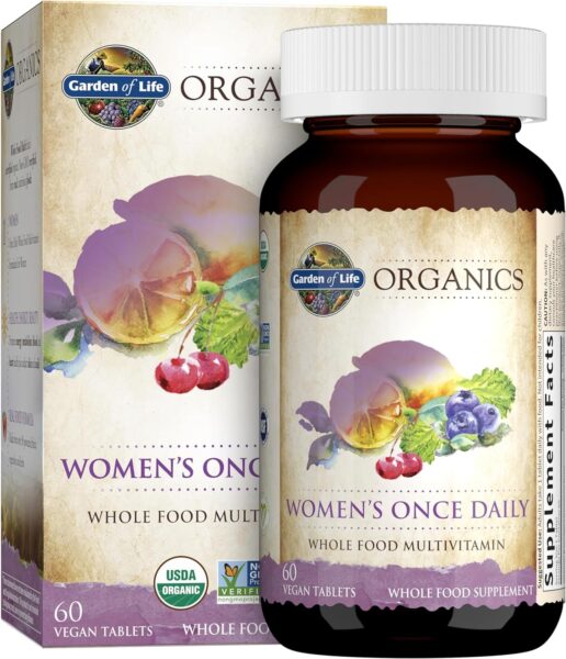 Garden of Life Organics Women’s Once Daily Multi – 30 Tablets, Whole Food Multi with Iron, Biotin, Vegan Organic Vitamin for Womens Health, Energy Hair Skin & Nails