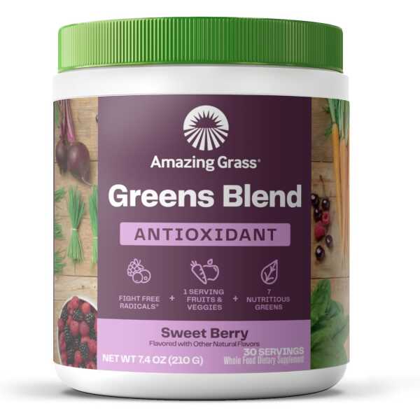 Amazing Grass Greens Superfood Antioxidant: Greens Powder with Organic Spirulina, Beet Root Powder, Elderberry & Probiotics, Sweet Berry, 30 Servings (Packaging May Vary)