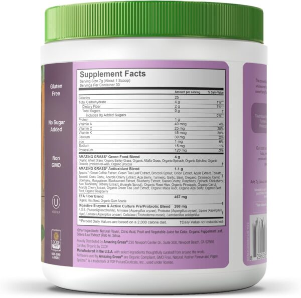 Amazing Grass Greens Superfood Antioxidant: Greens Powder with Organic Spirulina, Beet Root Powder, Elderberry & Probiotics, Sweet Berry, 30 Servings (Packaging May Vary)