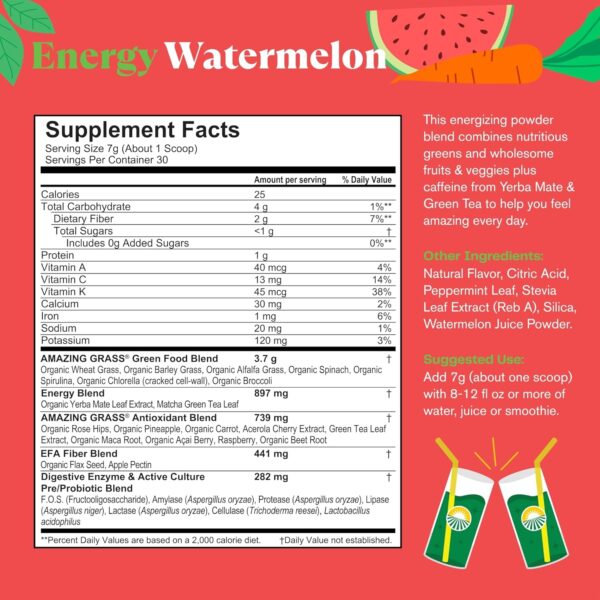 Amazing Grass Greens Superfood Antioxidant: Greens Powder with Organic Spirulina, Beet Root Powder, Elderberry & Probiotics, Sweet Berry, 30 Servings (Packaging May Vary)