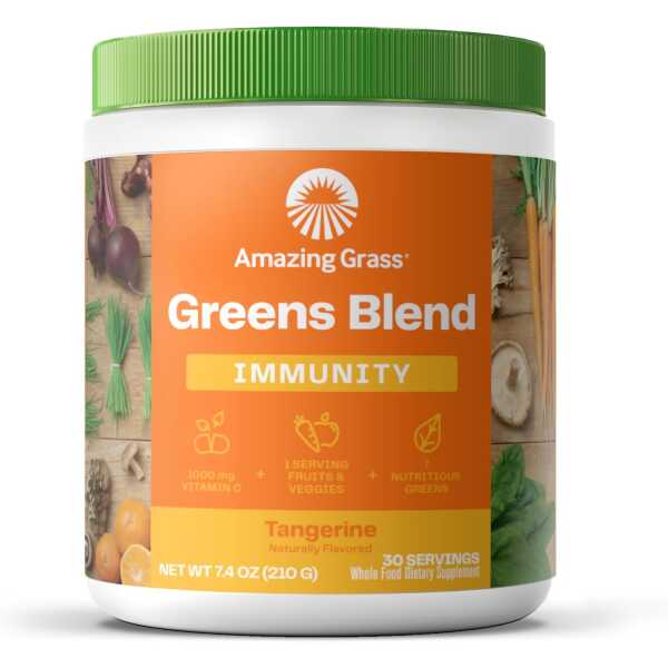 Amazing Grass Greens Superfood for Immune Support: Greens Powder with Organic Spirulina, Chlorella, Beet Root Powder, Digestive Enzymes & Probiotics, Tangerine, 30 Servings