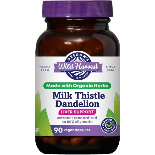 Oregon’s Wild Harvest Certified Organic Milk Thistle Dandelion Capsules, 80% Silymarin, Burdock and Artichoke, 90 Count