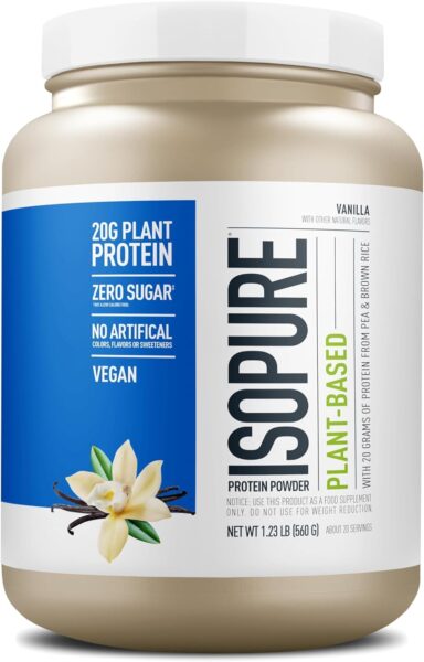 Isopure Chocolate Vegan Protein Powder, with Monk Fruit Sweetener & Amino Acids, Post Workout Recovery, Sugar Free, Plant Based, Organic Pea Protein, Dairy Free, 20 Servings (Packaging May Vary)