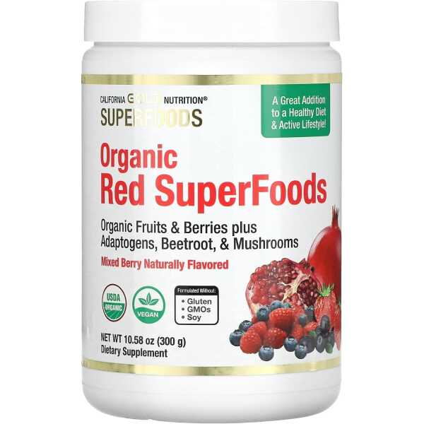 California Gold Nutrition Superfoods, Organic Red Superfoods, Mixed Berry, 10.58 oz (300 g)