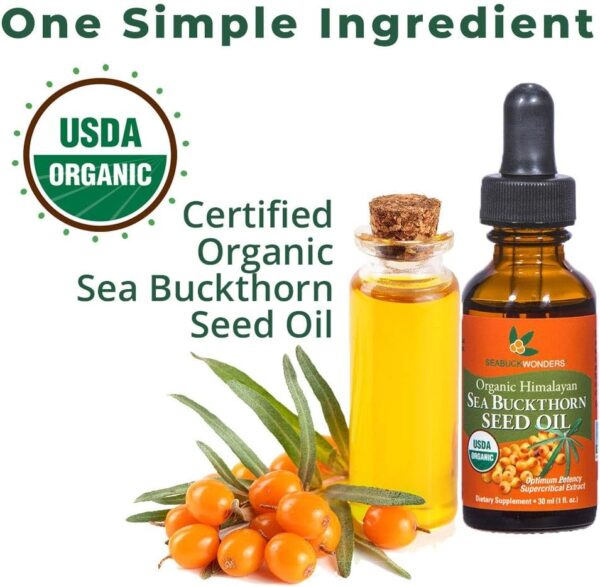 Sea Buckthorn Seed Oil,100% Certified Organic, 1 FL OZ