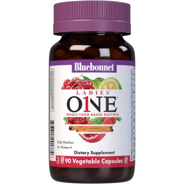 Bluebonnet Nutrition Ladies One Vegetable Capsule, Whole Food Multiple, K2, Organic Vegetable, Energy, Vitality, Non-GMO, Gluten Free, Soy Free, Milk Free, Kosher, 90 Vegetable Capsule, 3 Month Supply