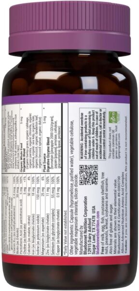 Bluebonnet Nutrition Ladies One Vegetable Capsule, Whole Food Multiple, K2, Organic Vegetable, Energy, Vitality, Non-GMO, Gluten Free, Soy Free, Milk Free, Kosher, 90 Vegetable Capsule, 3 Month Supply